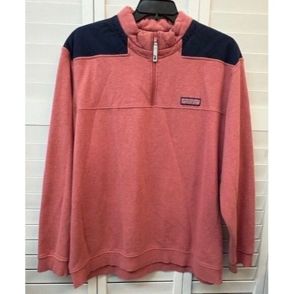 Vineyard Vines Mens XXL Coral & Navy Quarter-Zip Pullover 100% Cotton Lightweigh - Picture 1 of 4